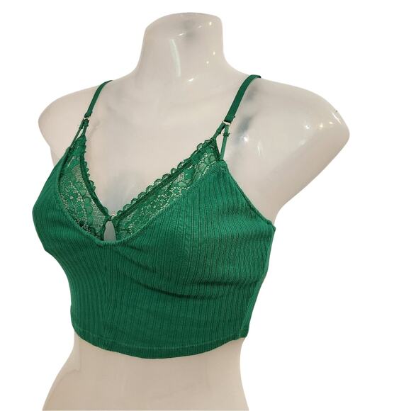Aerie Ribbed Lace Bra Top Green Alpine Layered Strappy Textured Size Small - Picture 3 of 10